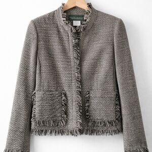 Vintage Harve Benard Wool Tweed Fringe Jacket Chanel-Style Boucle Blazer Size 14